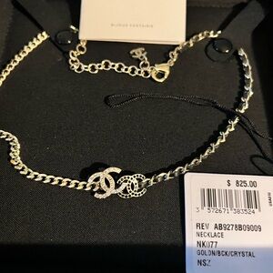Chanel Metal Lambskin Crystal Double CC Choker